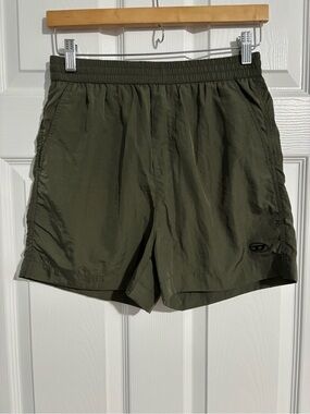 Diesel Olive Green Parachute Shorts with Red Tag Detail Size S